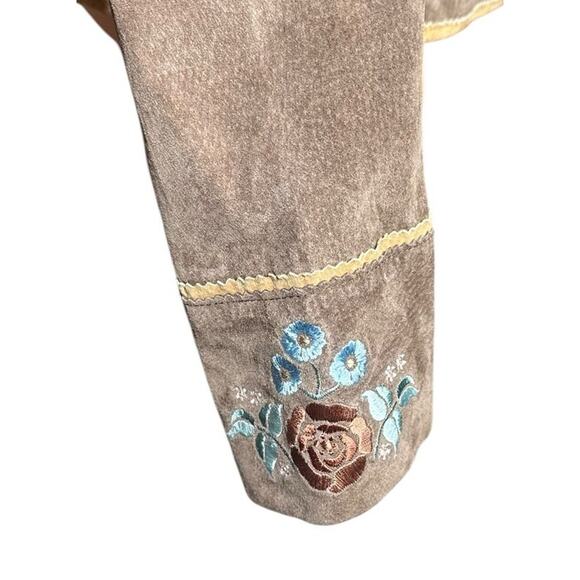 Colebrook Womens L Brown Floral Lined Full Zip 100% Leather Suede Jacket Boho - Picture 5 of 14